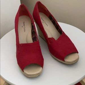 Red canvas peep toe espadrilles